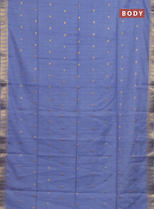 Semi bamboo saree light blue with zari woven buttas and temple design zari woven border