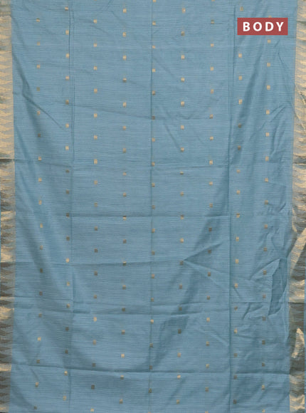 Semi bamboo saree pastel blue with zari woven buttas and temple design zari woven border