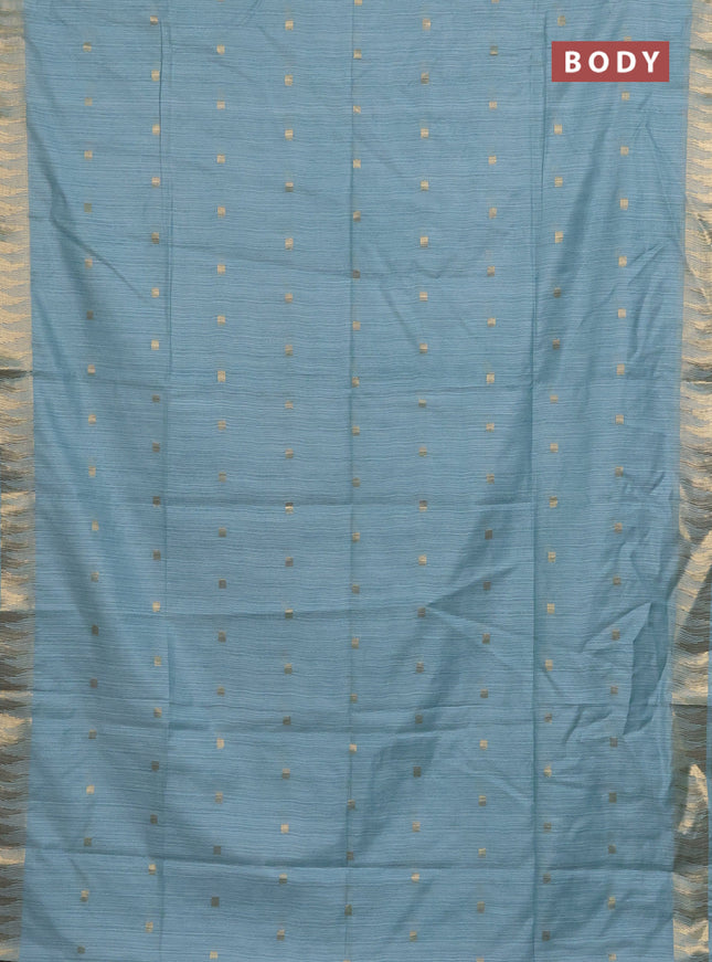 Semi bamboo saree pastel blue with zari woven buttas and temple design zari woven border