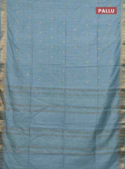 Semi bamboo saree pastel blue with zari woven buttas and temple design zari woven border