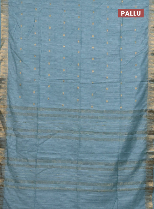 Semi bamboo saree pastel blue with zari woven buttas and temple design zari woven border