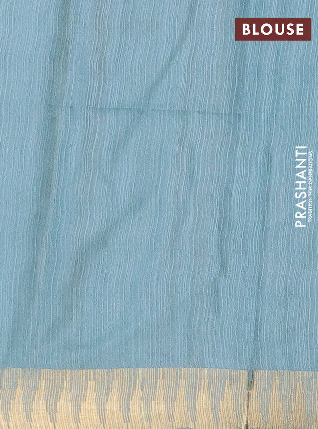 Semi bamboo saree pastel blue with zari woven buttas and temple design zari woven border
