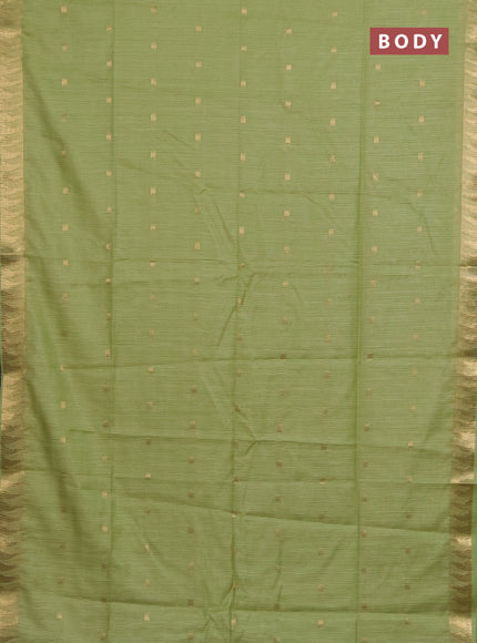 Semi bamboo saree light green with zari woven buttas and temple design zari woven border