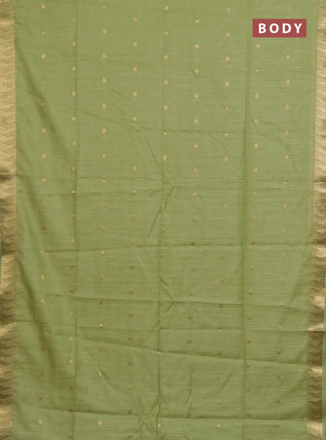 Semi bamboo saree light green with zari woven buttas and temple design zari woven border