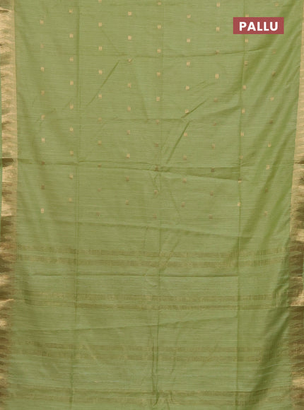 Semi bamboo saree light green with zari woven buttas and temple design zari woven border