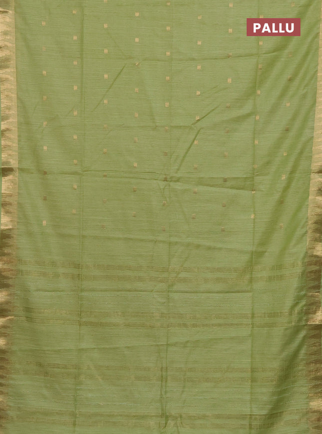 Semi bamboo saree light green with zari woven buttas and temple design zari woven border