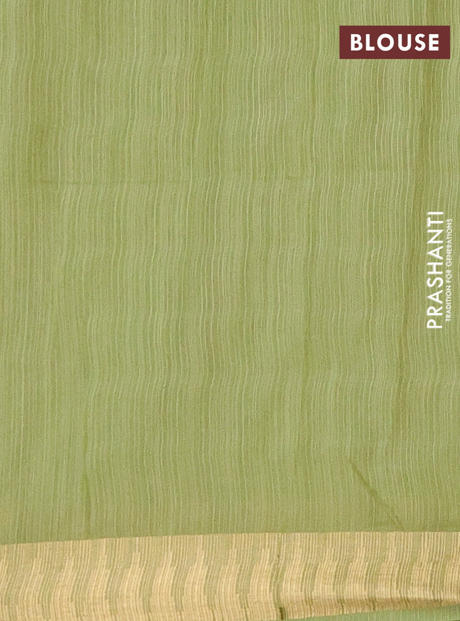 Semi bamboo saree light green with zari woven buttas and temple design zari woven border