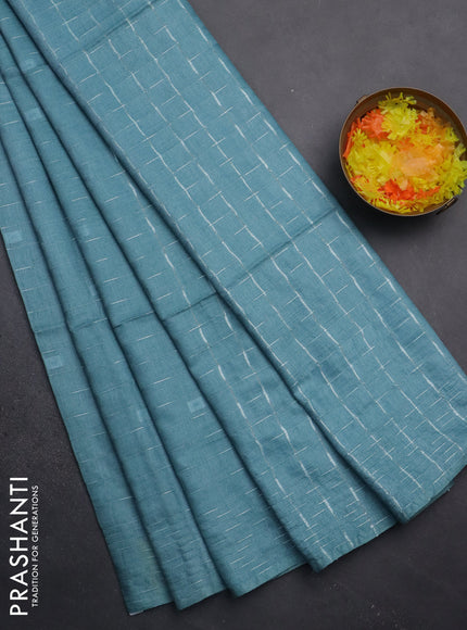 Semi bamboo saree pastel blue with allover thread weaves and woven border