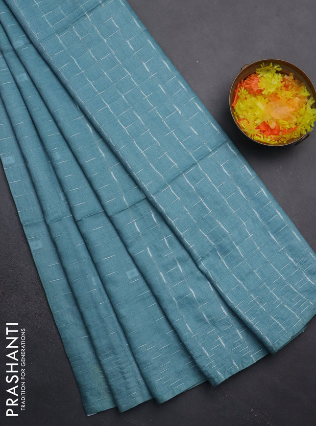Semi bamboo saree pastel blue with allover thread weaves and woven border