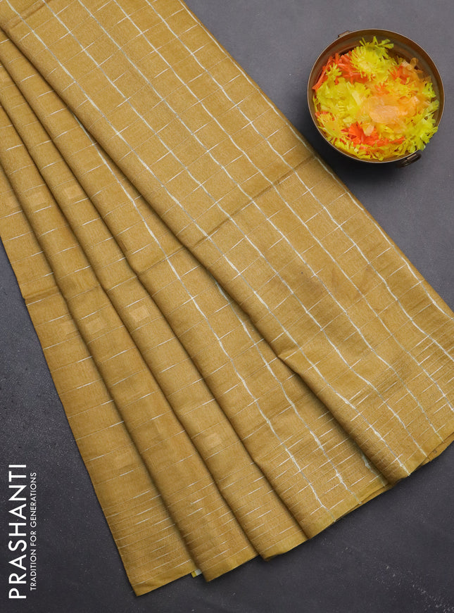 Semi bamboo saree mustard yellow with allover thread weaves and woven border
