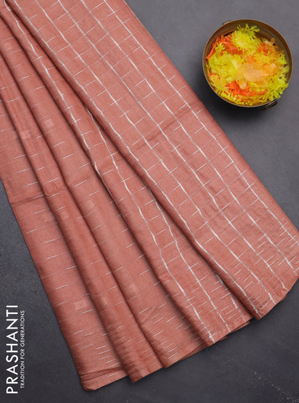 Semi bamboo saree peach shade with allover thread weaves and woven border