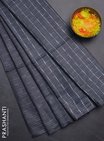 Semi bamboo saree elephant grey with allover thread weaves and woven border