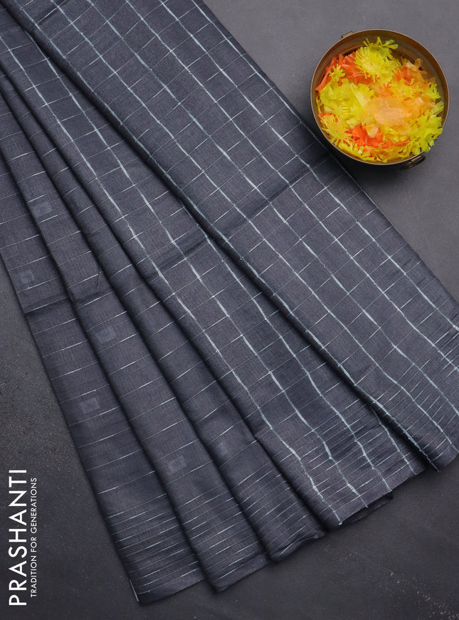 Semi bamboo saree elephant grey with allover thread weaves and woven border