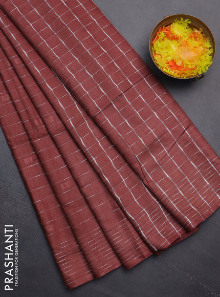 Semi bamboo saree maroon with allover thread weaves and woven border