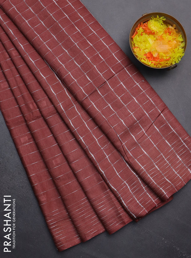 Semi bamboo saree maroon with allover thread weaves and woven border