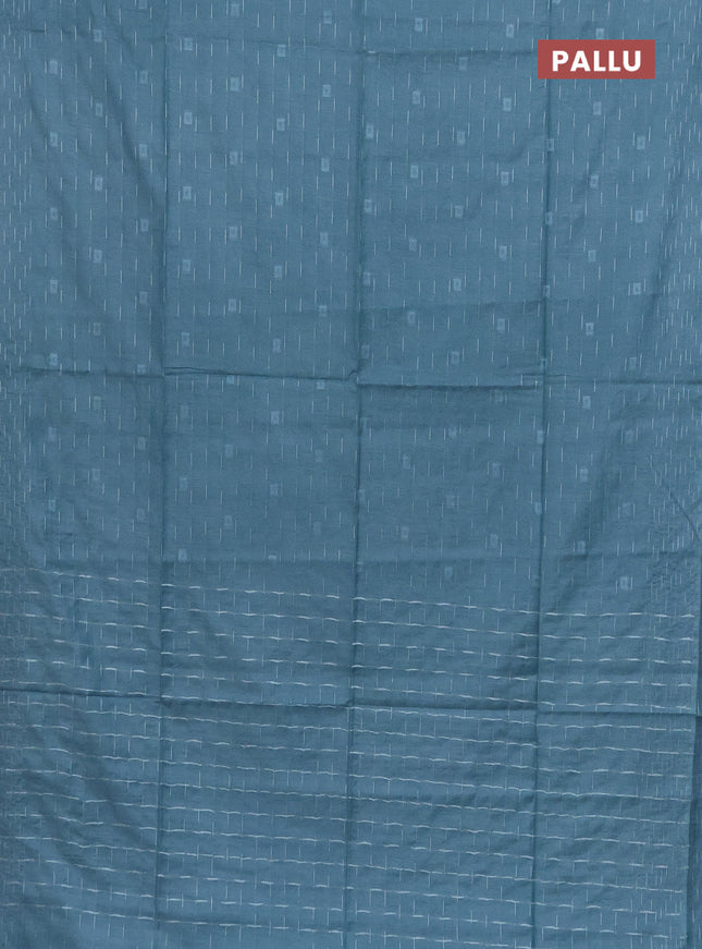 Semi bamboo saree pastel blue with allover thread weaves and woven border