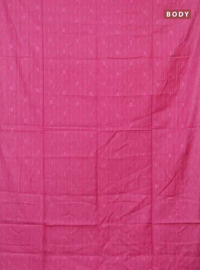 Semi bamboo saree candy pink with allover thread weaves and woven border