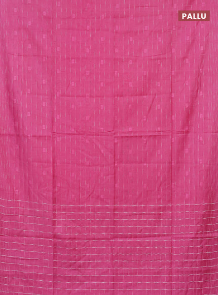 Semi bamboo saree candy pink with allover thread weaves and woven border