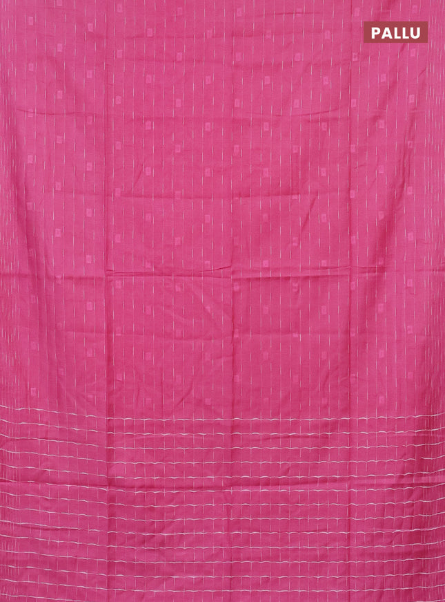 Semi bamboo saree candy pink with allover thread weaves and woven border