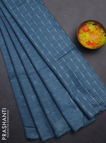 Semi bamboo saree blue shade with allover thread weaves and woven border