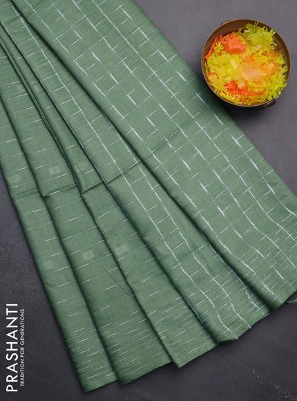Semi bamboo saree pastel green with allover thread weaves and woven border