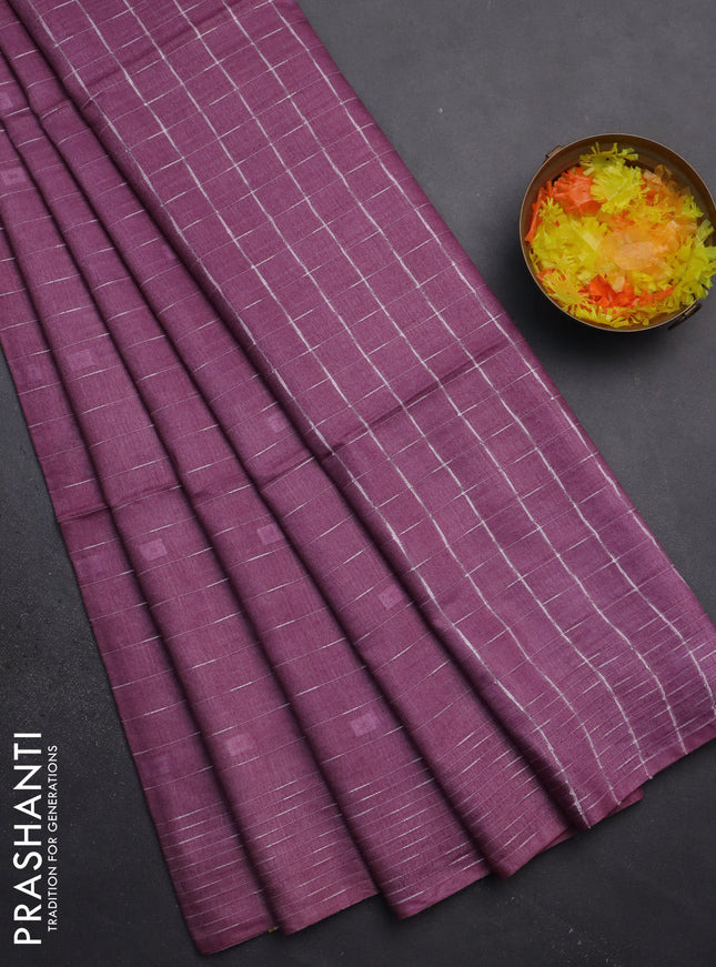 Semi bamboo saree mauve pink with allover thread weaves and woven border