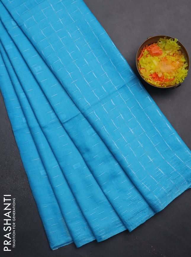 Semi bamboo saree light blue with allover thread weaves and woven border