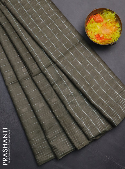 Semi bamboo saree military green with allover thread weaves and woven border