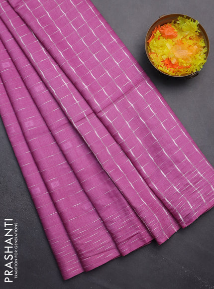 Semi bamboo saree light pink with allover thread weaves and woven border