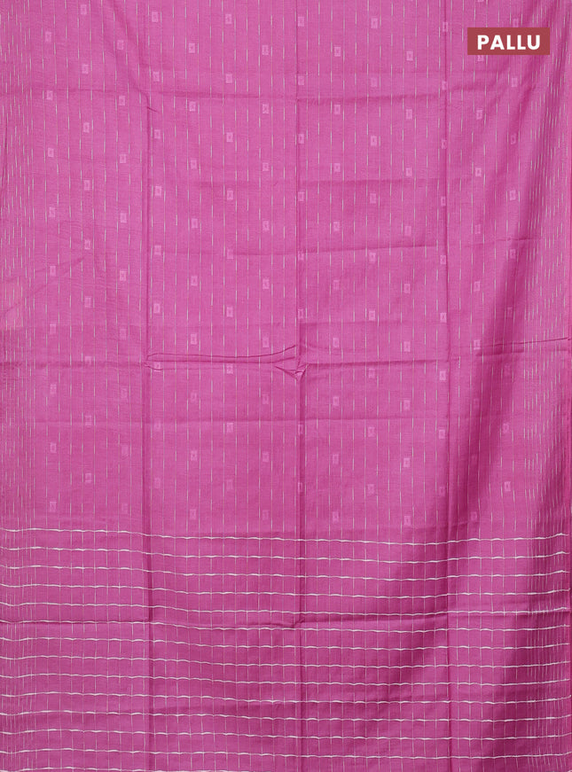 Semi bamboo saree light pink with allover thread weaves and woven border