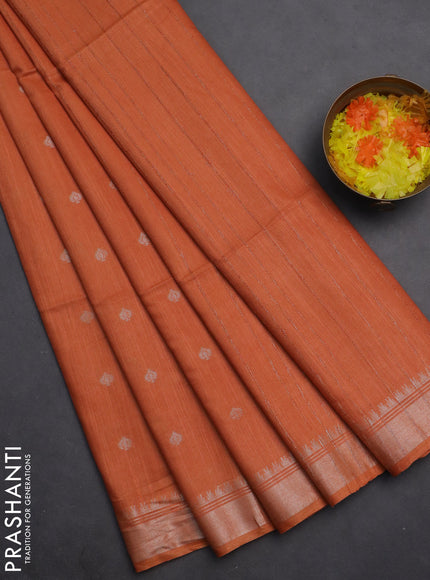 Semi bamboo saree orange with zari woven buttas and zari woven border