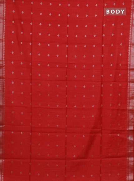 Semi bamboo saree red with zari woven buttas and zari woven border