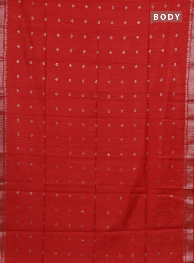 Semi bamboo saree red with zari woven buttas and zari woven border