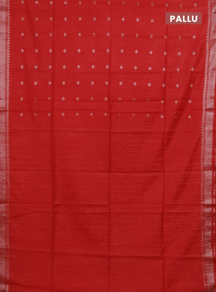 Semi bamboo saree red with zari woven buttas and zari woven border