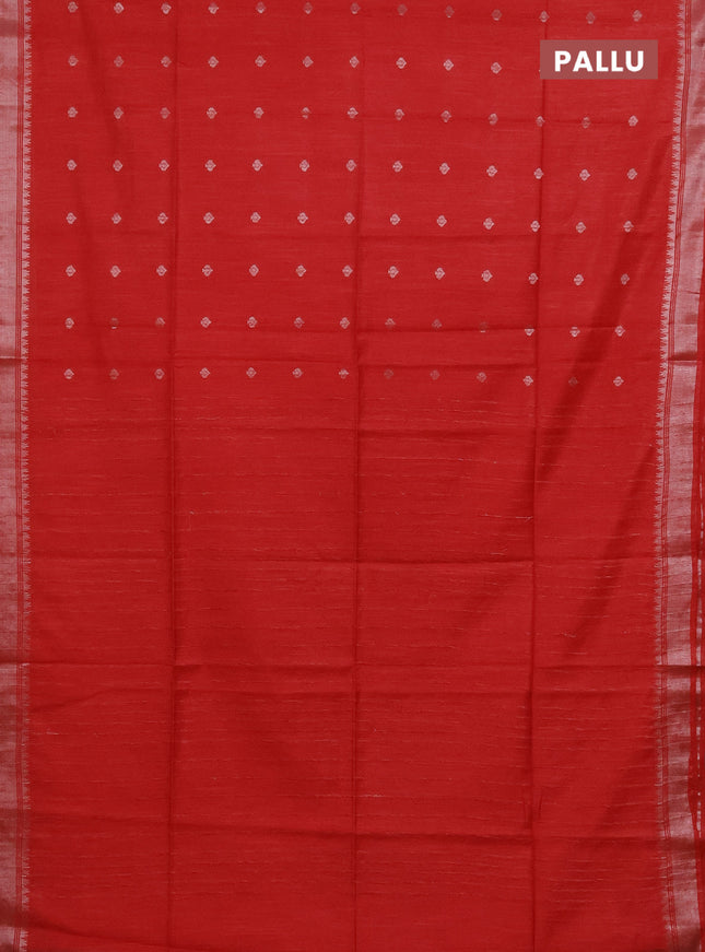 Semi bamboo saree red with zari woven buttas and zari woven border
