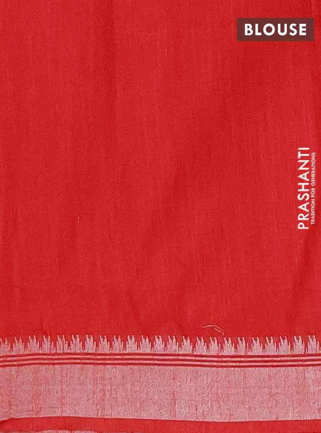 Semi bamboo saree red with zari woven buttas and zari woven border