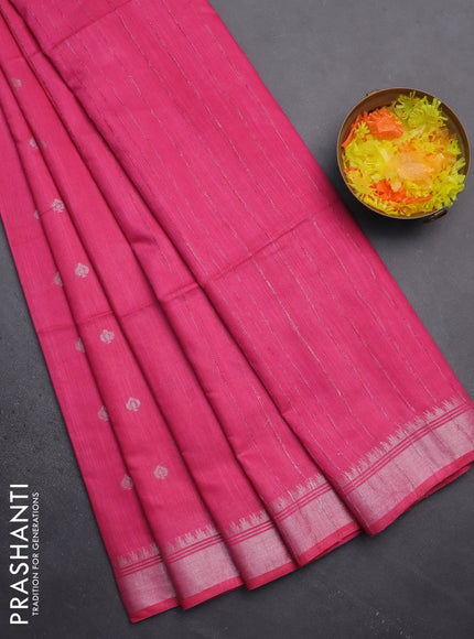 Semi bamboo saree pink with zari woven buttas and zari woven border