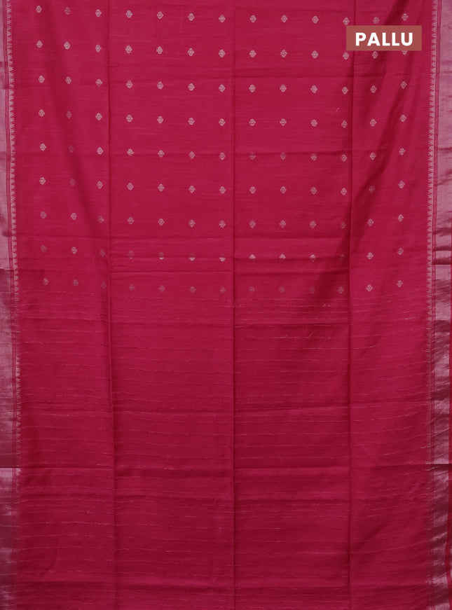 Semi bamboo saree pink with zari woven buttas and zari woven border