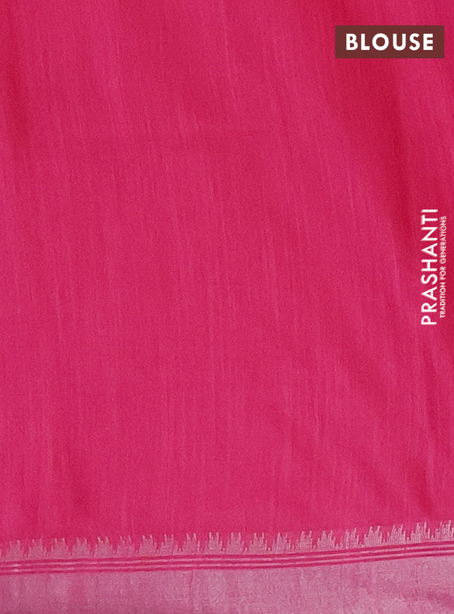 Semi bamboo saree pink with zari woven buttas and zari woven border