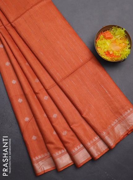 Semi bamboo saree orange with zari woven buttas and zari woven border