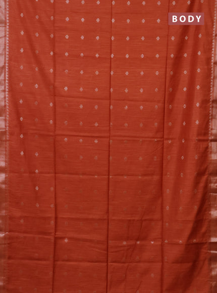 Semi bamboo saree orange with zari woven buttas and zari woven border