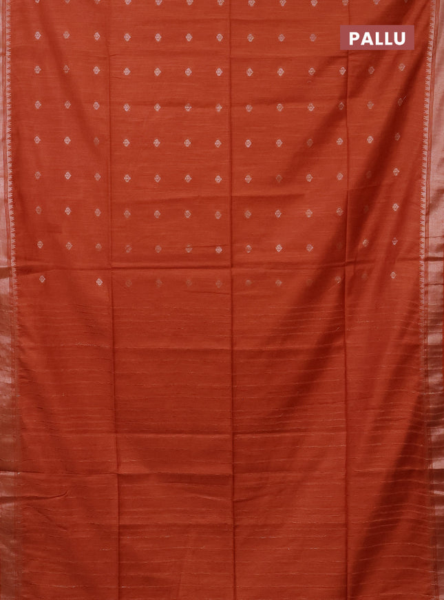 Semi bamboo saree orange with zari woven buttas and zari woven border
