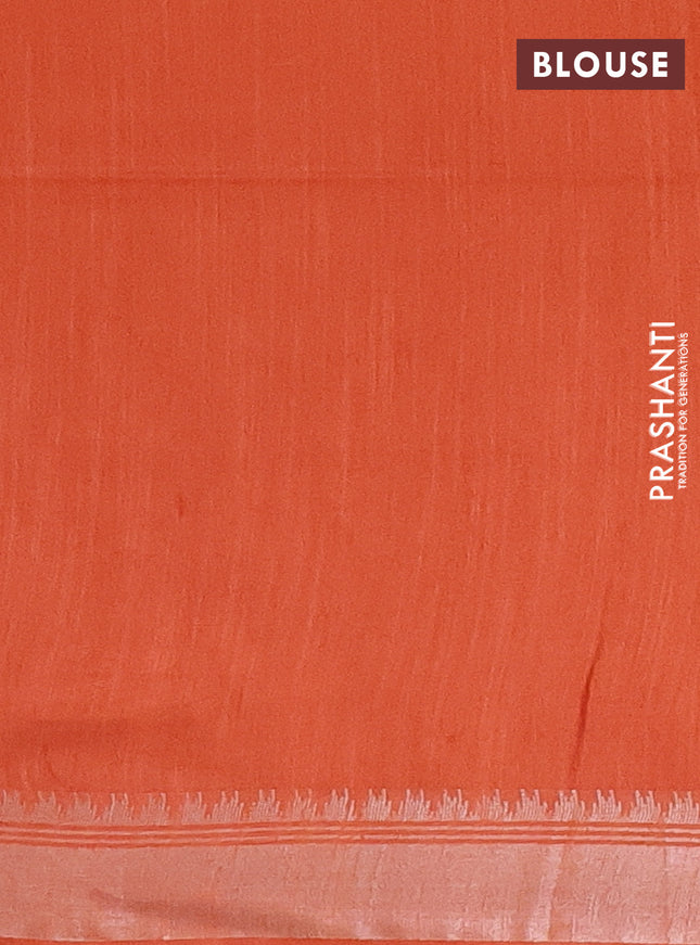Semi bamboo saree orange with zari woven buttas and zari woven border