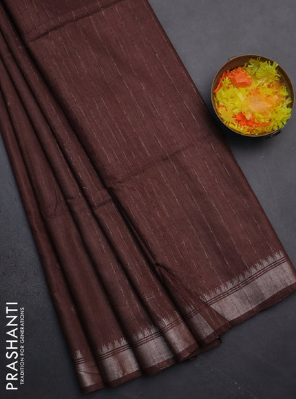 Semi bamboo saree brown with zari woven buttas and zari woven border