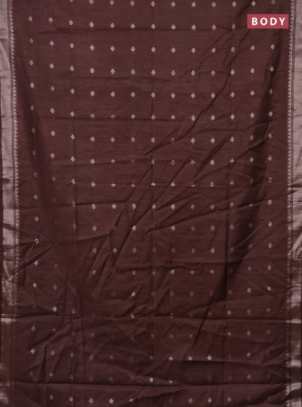 Semi bamboo saree brown with zari woven buttas and zari woven border