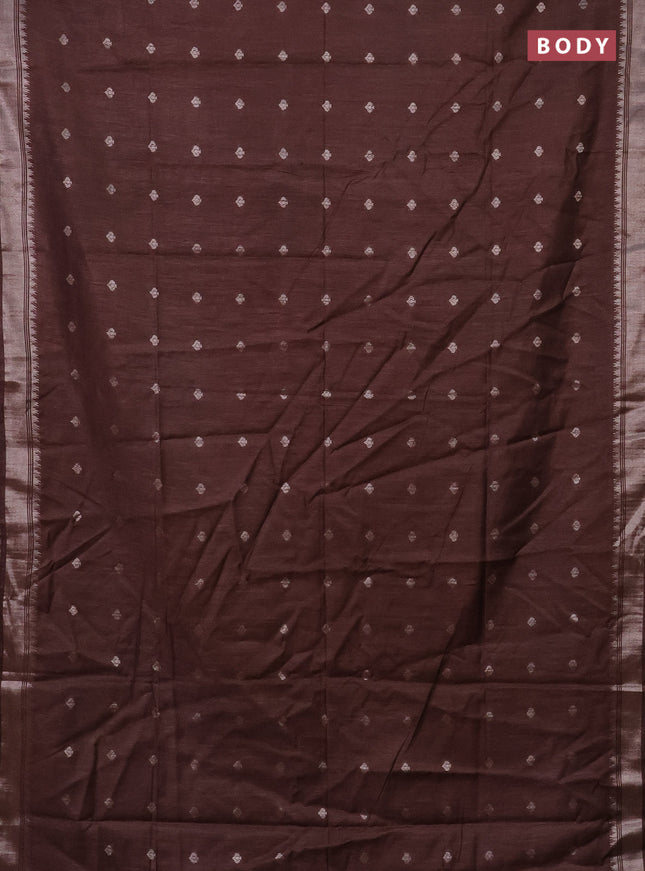 Semi bamboo saree brown with zari woven buttas and zari woven border