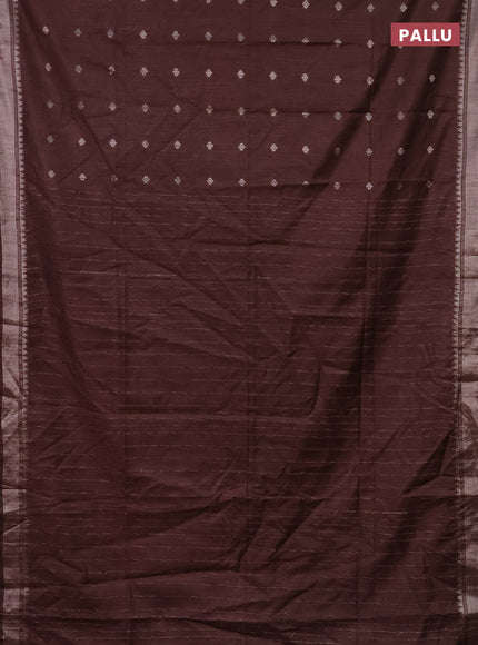 Semi bamboo saree brown with zari woven buttas and zari woven border