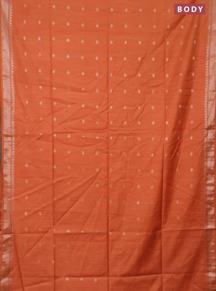 Semi bamboo saree orange with zari woven buttas and zari woven border