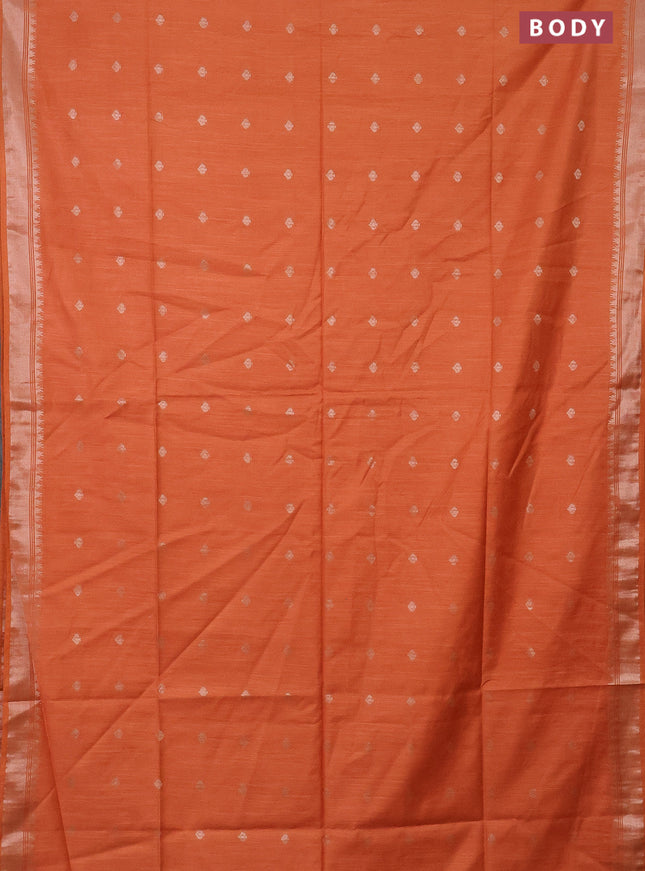 Semi bamboo saree orange with zari woven buttas and zari woven border