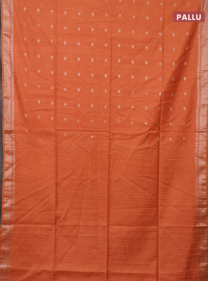 Semi bamboo saree orange with zari woven buttas and zari woven border